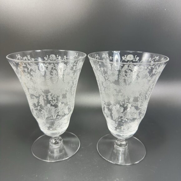 Vintage Viking Glass PRELUDE Etched Clear Footed Glasses Cups Tumblers Set 2 - Picture 10 of 10